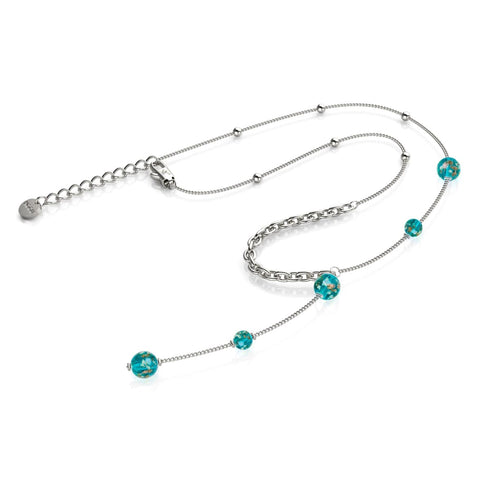 Sarcelle | Argent | Suspension double cascade de verre Firefly